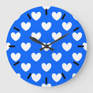Blaue Polka-Herzen Große Wanduhr
