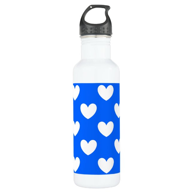 Blaue Polka-Herzen Trinkflasche (Vorderseite)