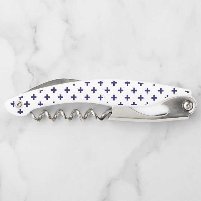 Blaue Polka-Kreuze in Weiß Kellnermesser (Rückseite)