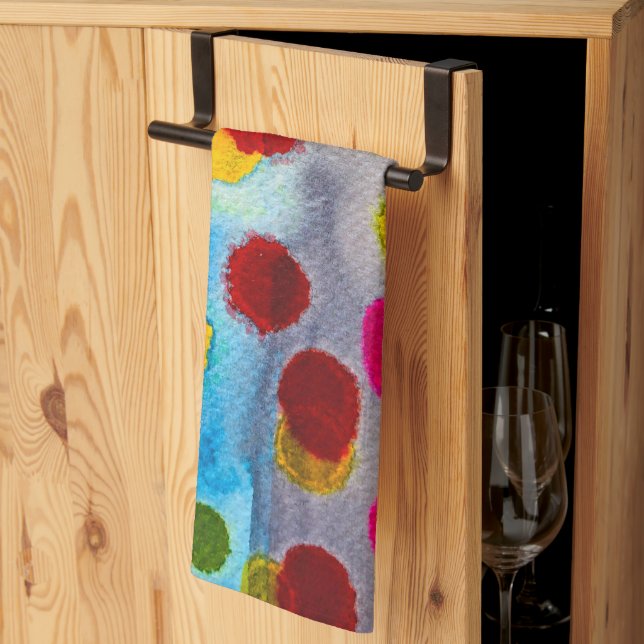 Blaue Polka Punkte Aquarell abstrakt Geschirrtuch (Drittel gefaltet)