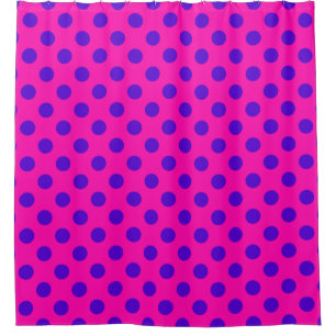 Blaue Polka-Punkte auf Fuchsia Duschvorhang