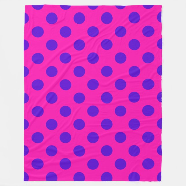Blaue Polka-Punkte auf Fuchsia Fleecedecke (Vorderseite)