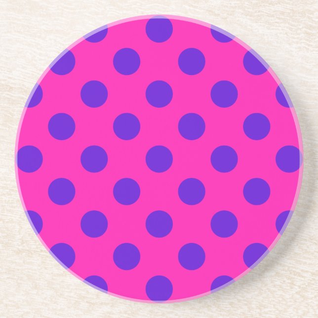 Blaue Polka-Punkte auf Fuchsia Getränkeuntersetzer (Vorne)