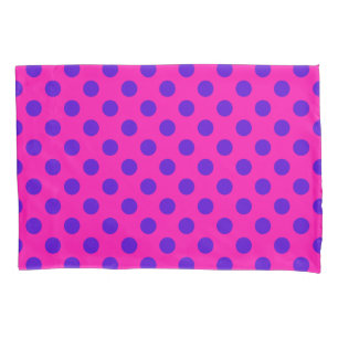 Blaue Polka-Punkte auf Fuchsia Kissenbezug
