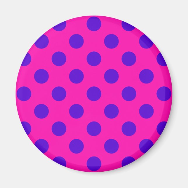 Blaue Polka-Punkte auf Fuchsia Magnet (Vorne)