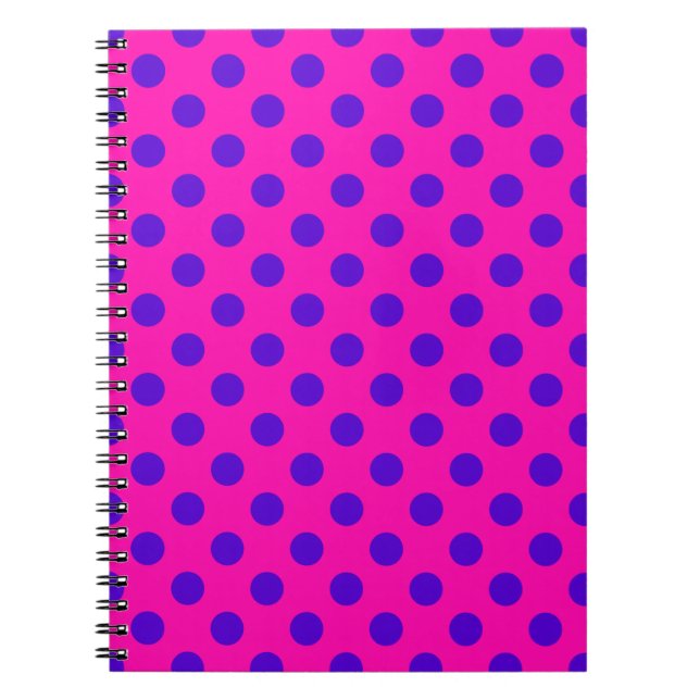 Blaue Polka-Punkte auf Fuchsia Notizblock (Vorderseite)