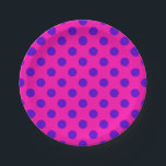 Blaue Polka-Punkte auf Fuchsia Pappteller<br><div class="desc">Blaue Polka-Punkte auf Fuchsia</div>
