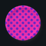 Blaue Polka-Punkte auf Fuchsia Pappteller<br><div class="desc">Blaue Polka-Punkte auf Fuchsia</div>