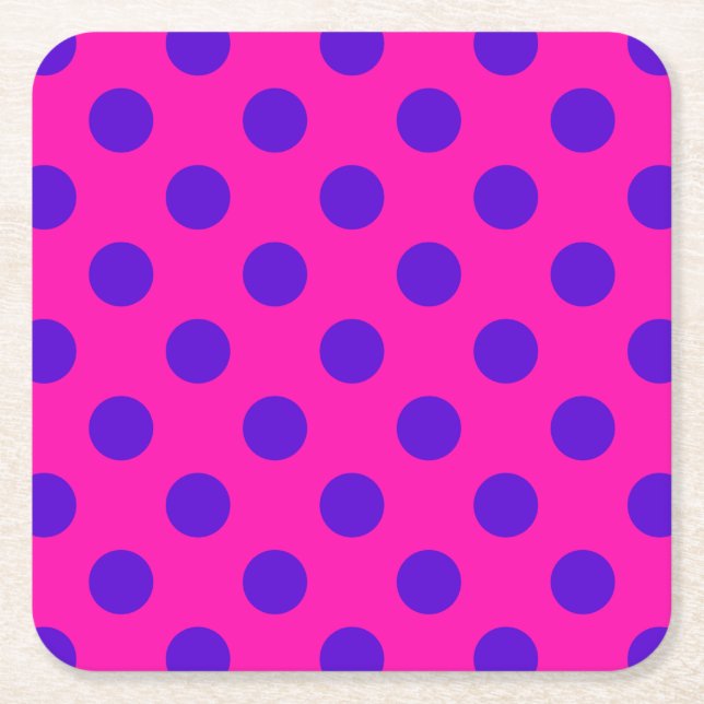 Blaue Polka-Punkte auf Fuchsia Rechteckiger Pappuntersetzer (Vorderseite)