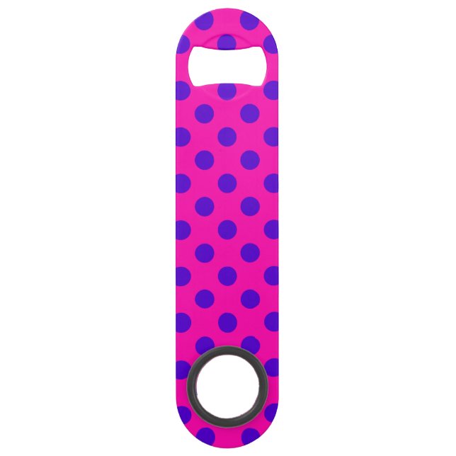 Blaue Polka-Punkte auf Fuchsia Speedflaschenöffner (Vorderseite)