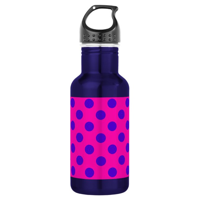 Blaue Polka-Punkte auf Fuchsia Trinkflasche (Vorderseite)