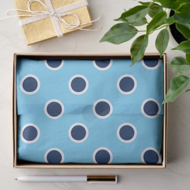 Blaue Polka-Punkte auf hellblauem Tissue Seidenpapier (Geschenk)
