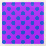 Blaue Polka Punkte auf lila Glasuntersetzer<br><div class="desc">Blaue Polka Punkte auf lila</div>