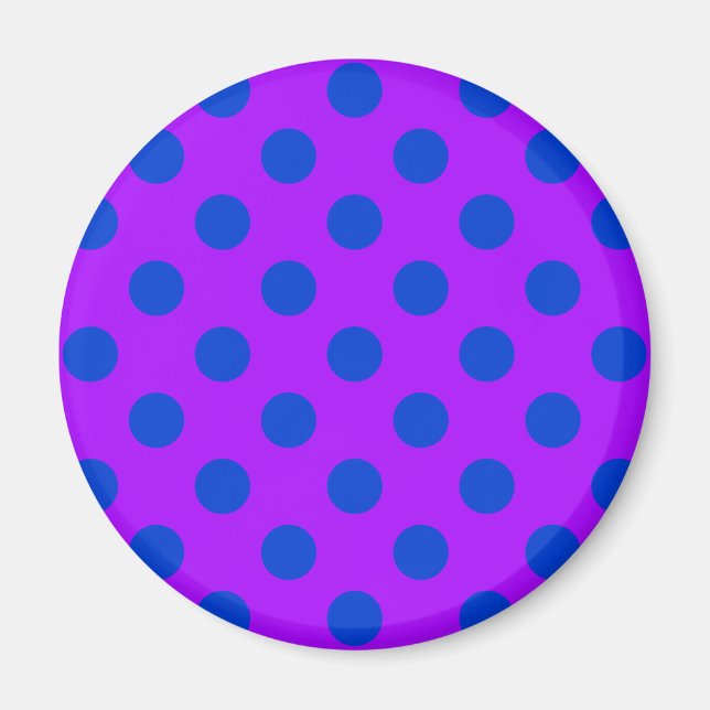 Blaue Polka Punkte auf lila Magnet (Vorne)