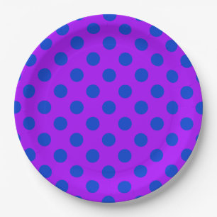 Blaue Polka Punkte auf lila Pappteller