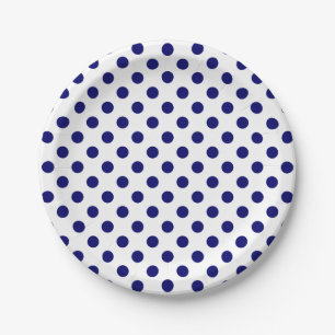 Blaue Polka-Punkte auf Weiß Pappteller