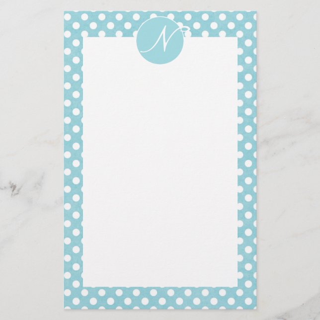 Blaue Polka-Punkte mit Monogramm Briefpapier (Vorderseite)