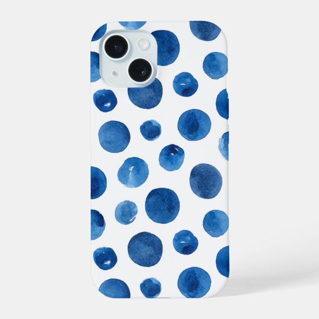Blaue Polka-Punkte. nautisches Muster der Wasserfa iPhone 15 Hülle (Rückseite)