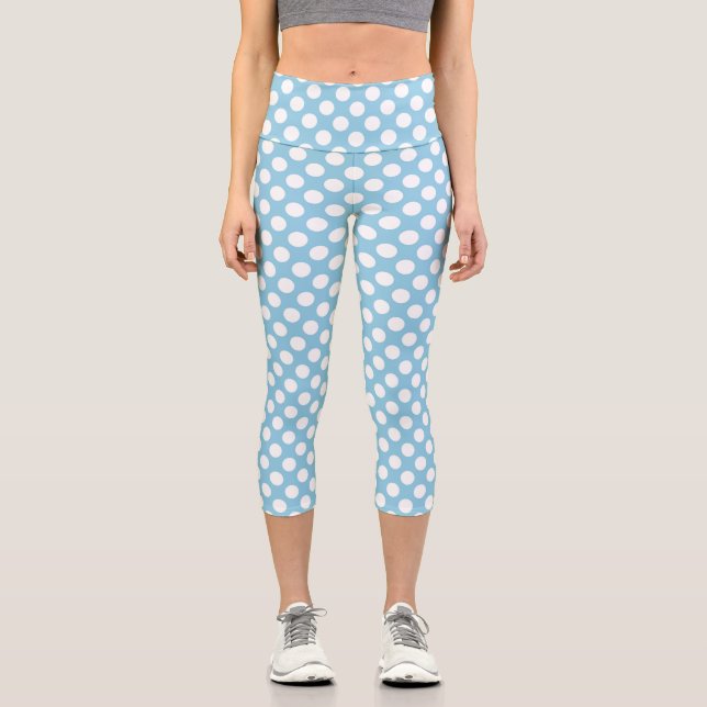 Blaue Polka-Punkte, Polka-Dot-Muster, Punkte, gepu Capri Leggings (Vorderseite)
