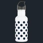 Blaue Polka-Punkte Trinkflasche<br><div class="desc">Dunkelmarineblau-Polka-Punkte auf weißem Hintergrund</div>