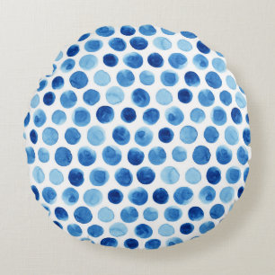 Blaue Polka Punkte, wasserfarbenes, nahtloses Must Rundes Kissen