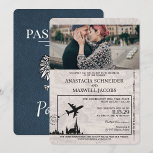 Blaue polnische Hochzeitseinladung im Reisepass-De Einladung