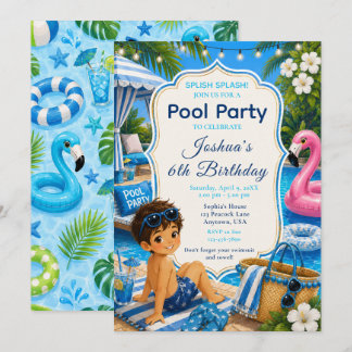 Blaue Poolparty zum Geburtstag eines Jungen Einladung