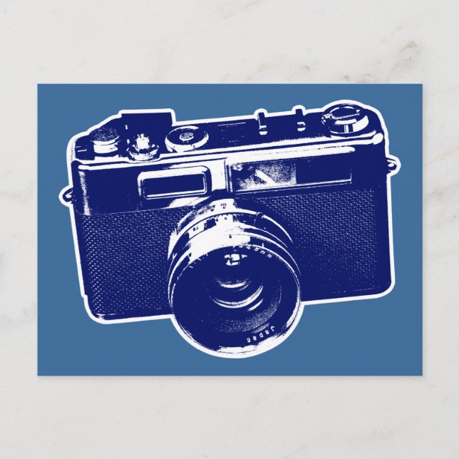 Blaue Pop-Art-Kamera Postkarte (Vorderseite)