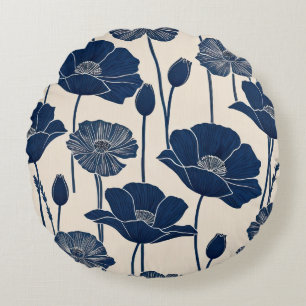 Blaue Poppies Rundes Kissen