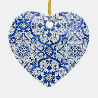 Blaue Portugiese Azulejo Herz-Weihnachtsverzierung Keramik Ornament
