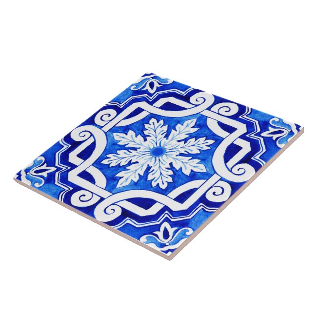 Blaue portugiesische Azulejo Keramik Tile. Fliese (Seite)