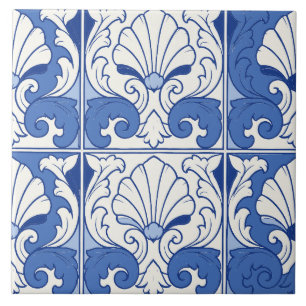 Blaue portugiesische Azulejo-Muschel- und Rollkach Fliese