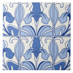Blaue portugiesische Azulejo-Schwertlilie-Blumenfl Fliese