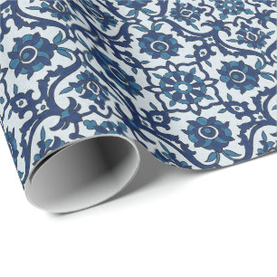 Blaue portugiesische Azulejos Blumenfliesenmuster Geschenkpapier