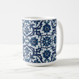 Blaue portugiesische Azulejos Blumenfliesenmuster Kaffeetasse