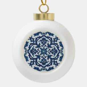 Blaue portugiesische Azulejos Blumenfliesenmuster Keramik Kugel-Ornament
