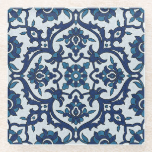 Blaue portugiesische Azulejos-Blumenkachel-Muster Glasuntersetzer