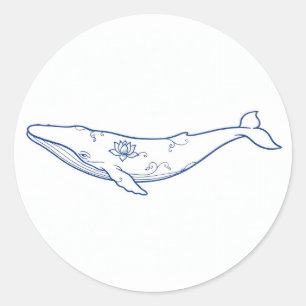 Blaue Porzellan-Wal-Lotus-Linienkunst Runder Aufkleber