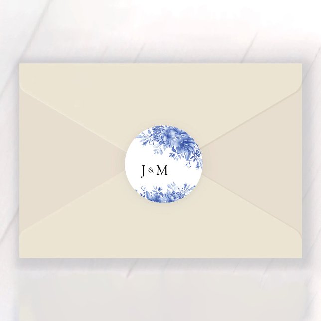 Blaue Porzellanhochzeit Runder Aufkleber (Von Creator hochgeladen)