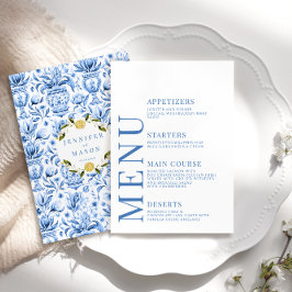 Blaue Porzellanlemon Italienische Karten für Hochz