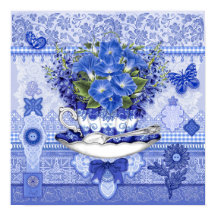 Blaue Porzellantasse und Blumen 16 x 16