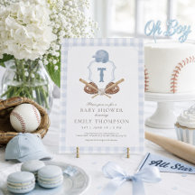 Blaue preppy Baseball-Wappen-Baby-Shower-Einladung