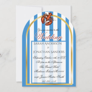 Blaue Preppy-Streifen Hochzeit im maritimen Stil  Einladung