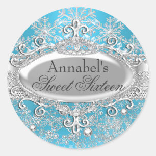 Blaue Prinzessin Winter Wonderland Sweet 16 Aufkle Runder Aufkleber