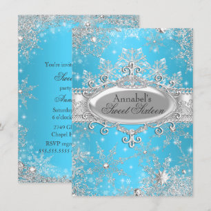 Blaue Prinzessin Winter Wonderland Sweet 16 Einlad Einladung
