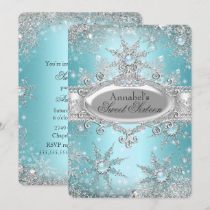Blaue Prinzessin Winter Wonderland Sweet 16 Einladung