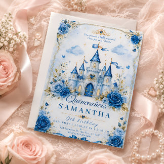 Blaue Prinzessinnen-Schloss-Quinceañera-Einladung Einladung