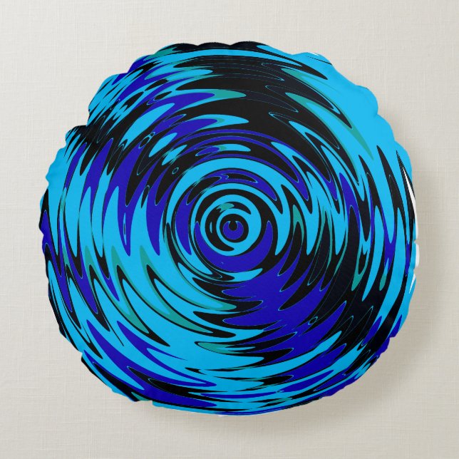 Blaue Psychedelic Pouf Swirl Pattern Kissen (Vorderseite)