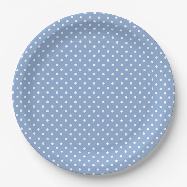 Blaue Punkte-Babyparty Pappteller (Vorderseite)