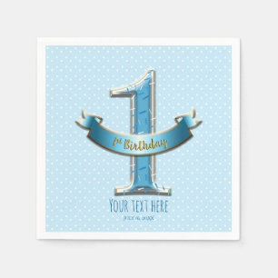 Blaue Punkte & Banner EINS 1. 1. Geburtstagsfeier Serviette